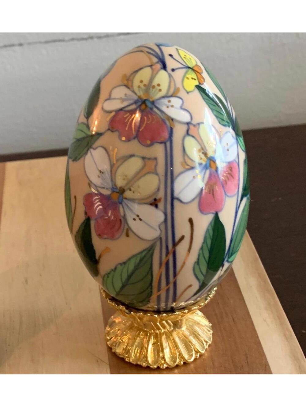 Painted Porcelain Egg - Signed C M Clark